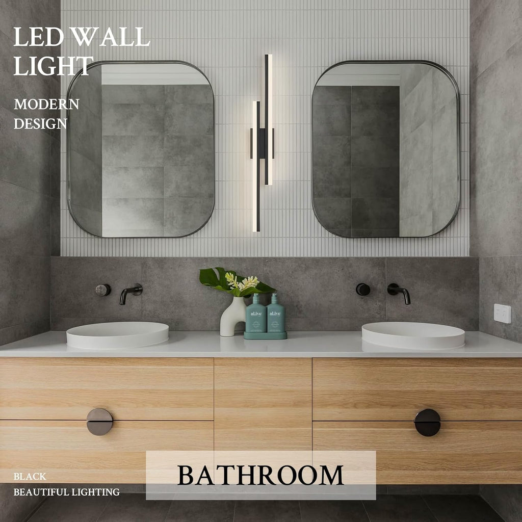 LED Wall Sconce Black Modern Remote Wall Light Fixtures for Living Room, Dimmable LED Vanity Light Indoor Remote Wall Sconce for Bedside Bedroom Bathroom Dining Room, 31.5inch 1 Pack