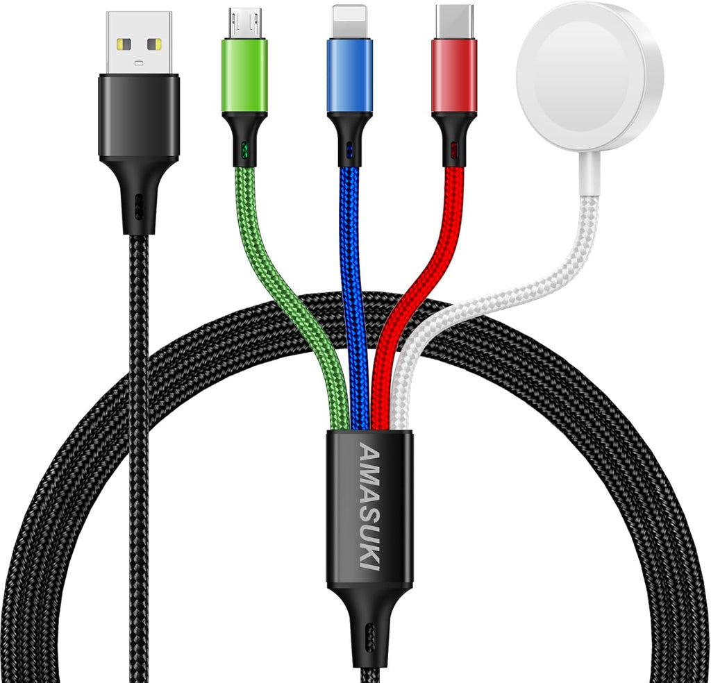 Travel Essentials,4 in 1 for Apple Watch Charger/iPhone Charger/Multi Charging Cable,Vacation RV Camping Essentials,USB C/L/Micro Portable Charger for iWatch 11-1/iPhone 17-12,Car&Gift-4FT