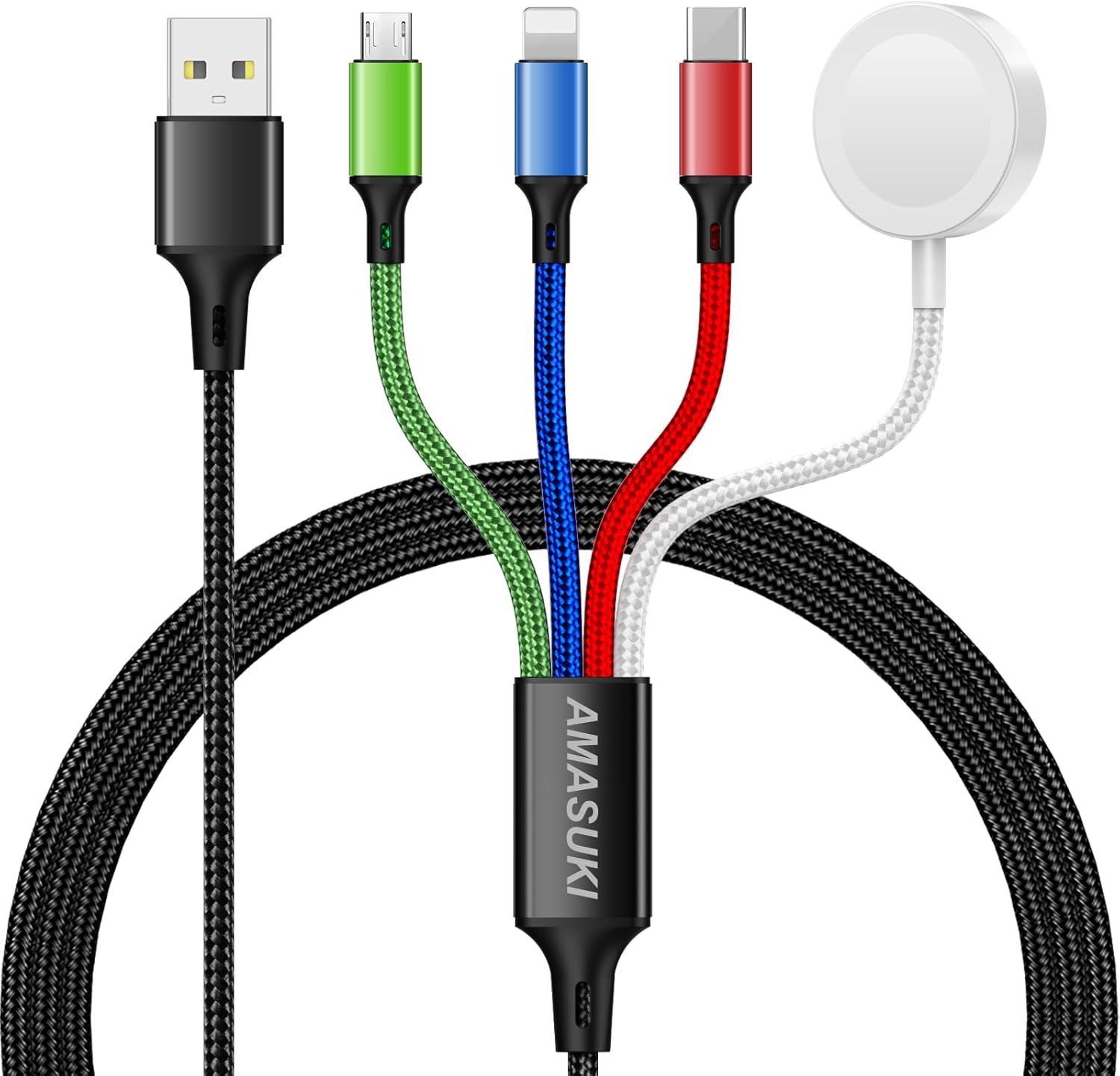 Travel Essentials,4 in 1 for Apple Watch Charger/iPhone Charger/Multi Charging Cable,Vacation RV Camping Essentials,USB C/L/Micro Portable Charger for iWatch 11-1/iPhone 17-12,Car&Gift-4FT