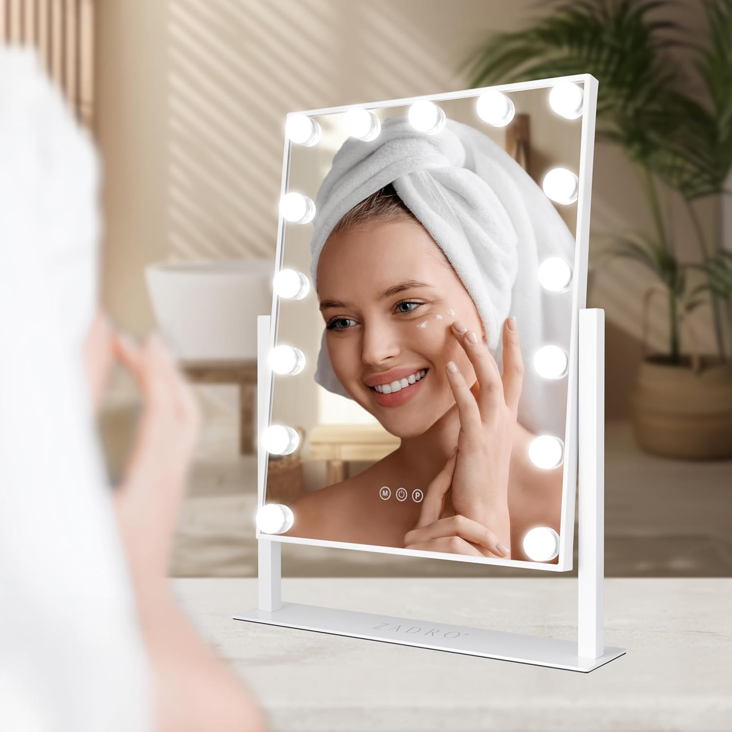 Zadro Hollywood Lighted Vanity Mirror with 15 LED Bulbs, 3 Color Light Settings, 360° Rotation Makeup Mirror Head (21" H x 18" W | 1X | French Blue)