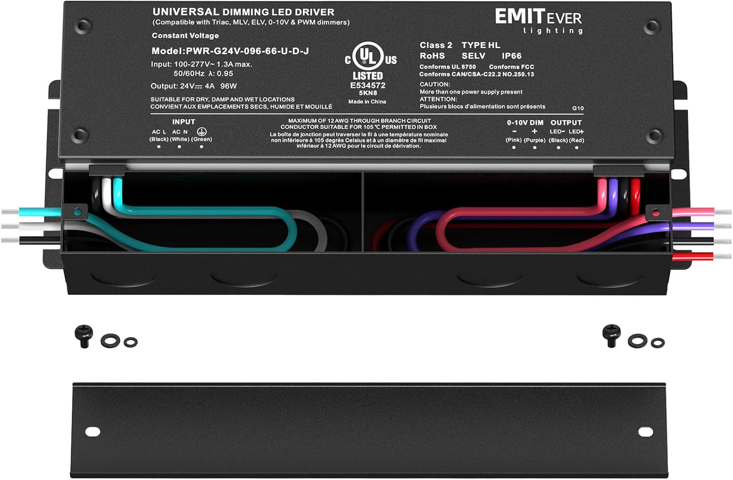 EMITEVER 96W Dimmable LED Driver,24V Dimmable Power Supply,AC to DC Transformer for LED Light,5-in-1 Dimming: ELV/MLV/TRIAC/ 0-10V/ 1-10V/10V PWM/Potentiometer,Waterproof IP67 and UL Listed,Class 2