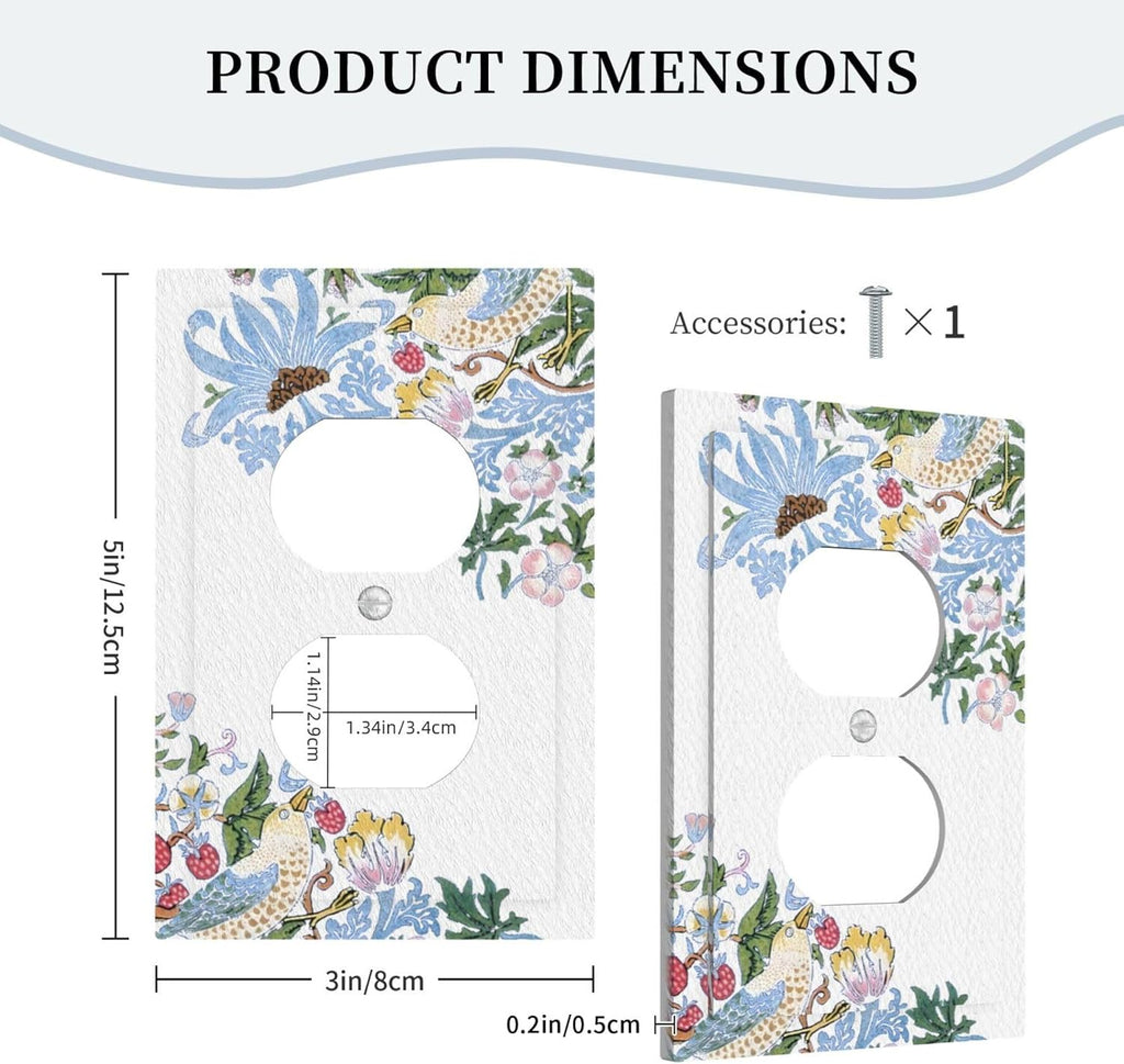 Decorative Outlet Covers Retro Morris Strawberry Rustic Plant Bird 1 Gang Duplex Light Switch Cover Plate Wall Plates for Electrical Outlets Switchplate Faceplate