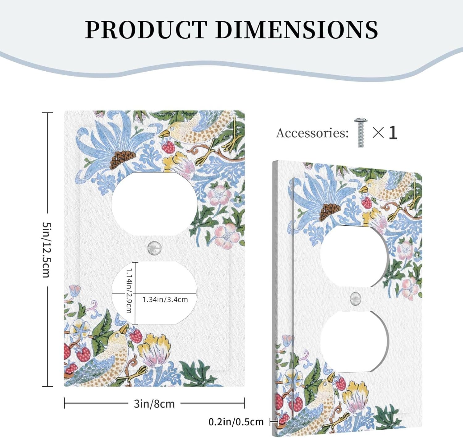 Decorative Outlet Covers Retro Morris Strawberry Rustic Plant Bird 1 Gang Duplex Light Switch Cover Plate Wall Plates for Electrical Outlets Switchplate Faceplate