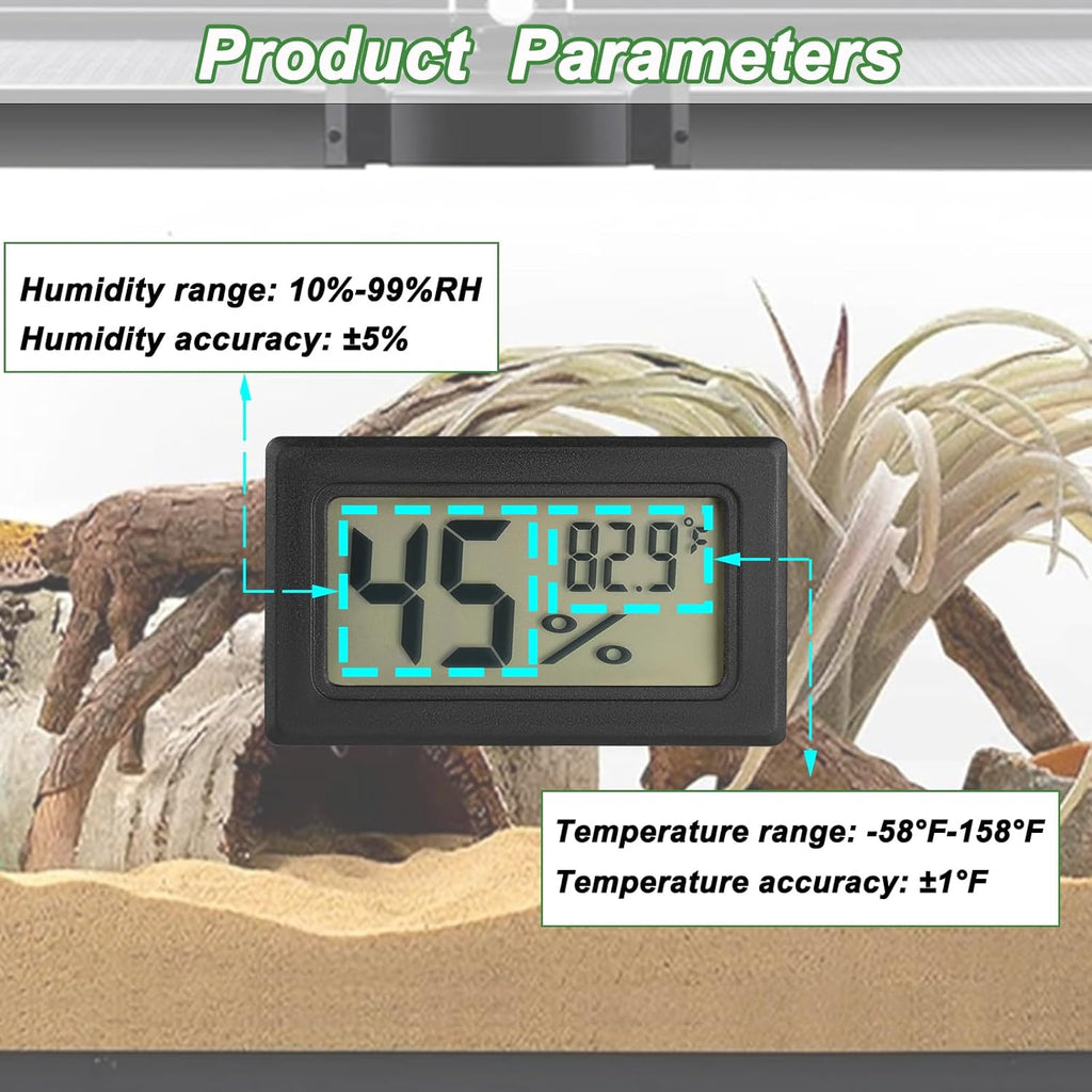 Reptile Thermometer and Humidity Gauge Digtal Terrarium Thermometer Rectangle Bearded Dragon Cage Accessories Reptile Temp and Humidity Gauge for Leopard Gecko Hermit Crab Gecko Lizard Etc 4pc