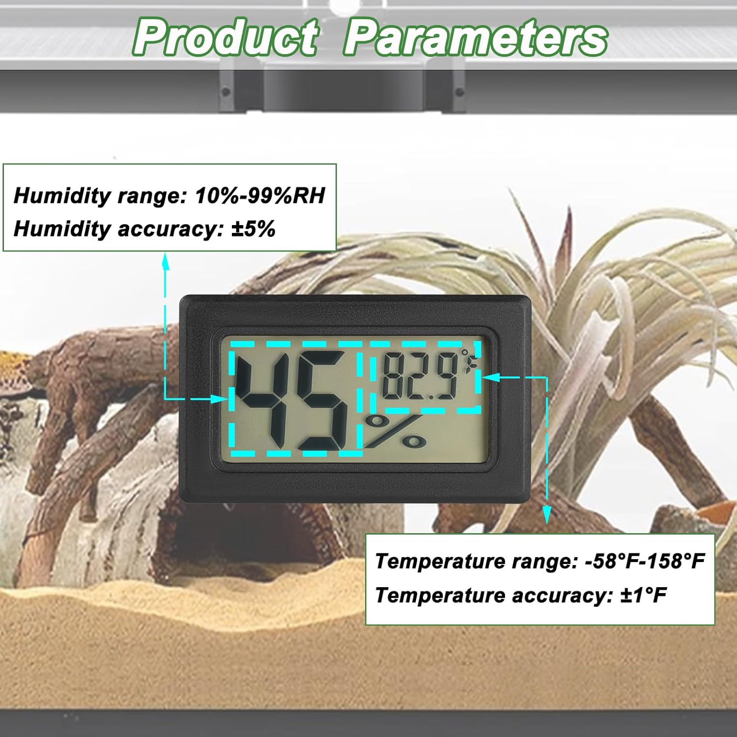 Reptile Thermometer and Humidity Gauge Digtal Terrarium Thermometer Rectangle Bearded Dragon Cage Accessories Reptile Temp and Humidity Gauge for Leopard Gecko Hermit Crab Gecko Lizard Etc 4pc