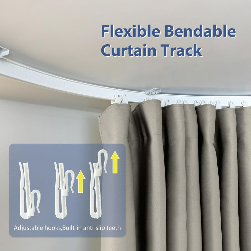Room Divider Ceiling Mounted Curtains Track Sets Extra Wide Blackout Curtain Flexible Tracks for Bedroom Privacy Partition Separator, 1 Panel Light Grey Drape and White Rail, W15 x H7ft