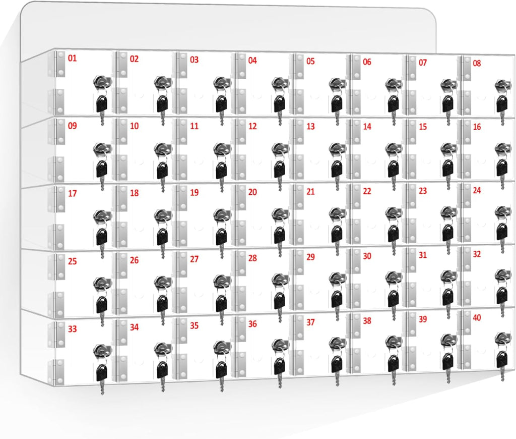 Cell Phone Storage Locker 40 Slots Acrylic Material with Door Locks and Keys, Wall-Mounted Cell Phone Storage Cabinet for Office Classroom Gym Firms, Lockers for Storage, Clear (Large 40 Slots)