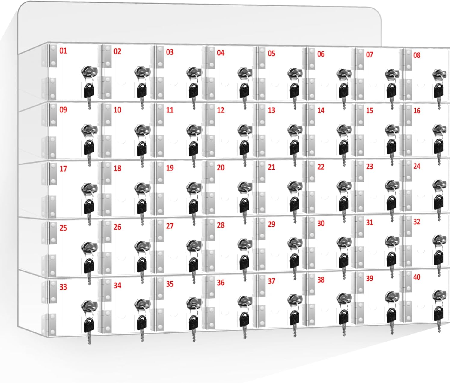 Cell Phone Storage Locker 40 Slots Acrylic Material with Door Locks and Keys, Wall-Mounted Cell Phone Storage Cabinet for Office Classroom Gym Firms, Lockers for Storage, Clear (Large 40 Slots)