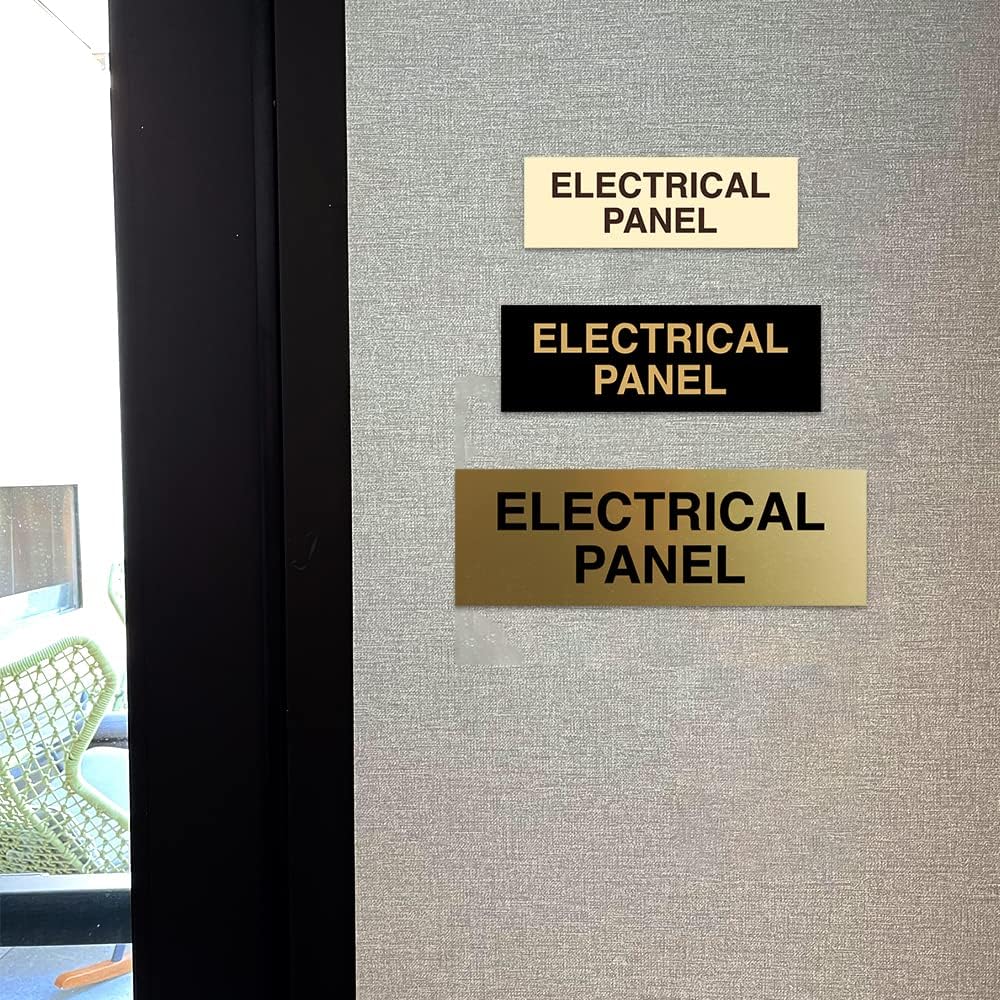 All Quality Basic Electrical Panel Sign - Fire Regulation Safety Compliance Sign - Brushed Gold - Large (1 Pack)