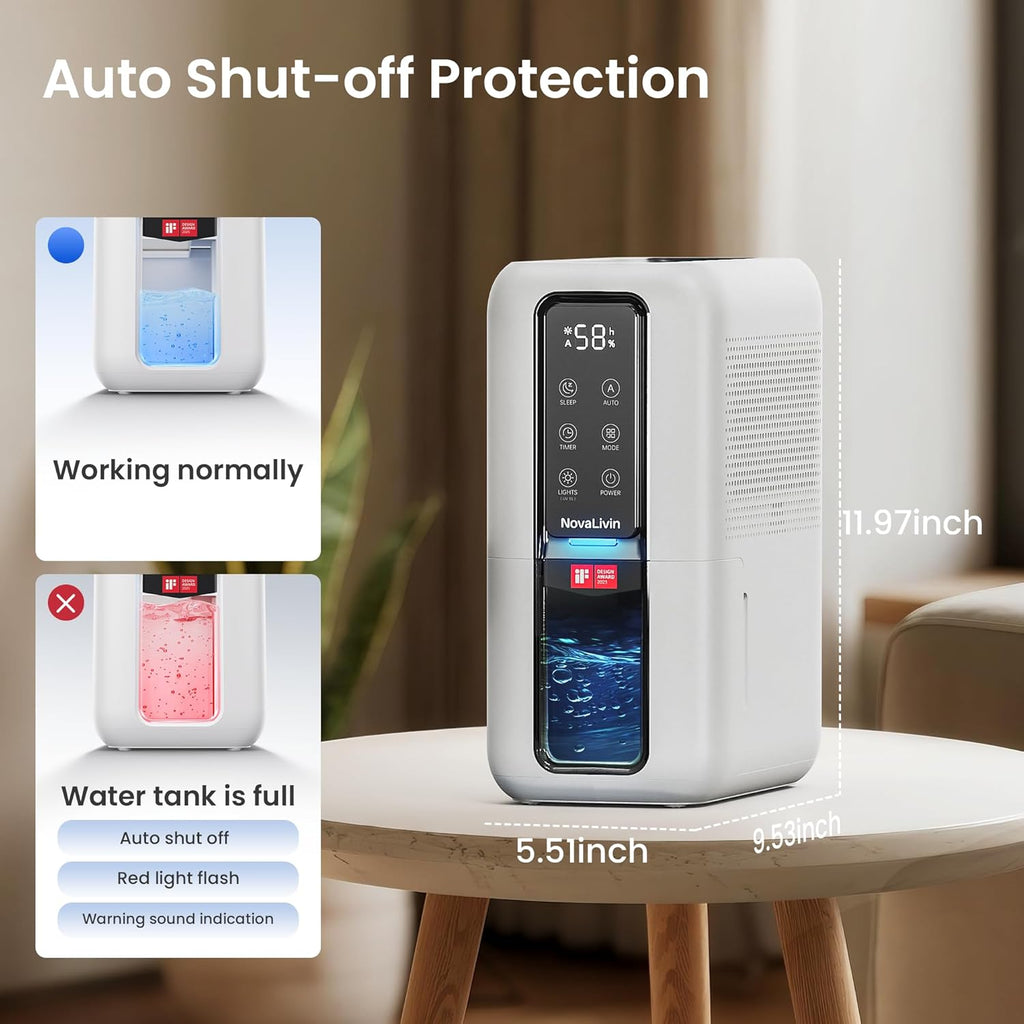 Dehumidifiers for Bathroom with Moisture Absorber Bag Reusable, 68 OZ Water Tank Portable Quiet Dehumidifier for Bedroom with Auto Shut Off, 7 Colors LED Light for Home, RV, Garage, apartment
