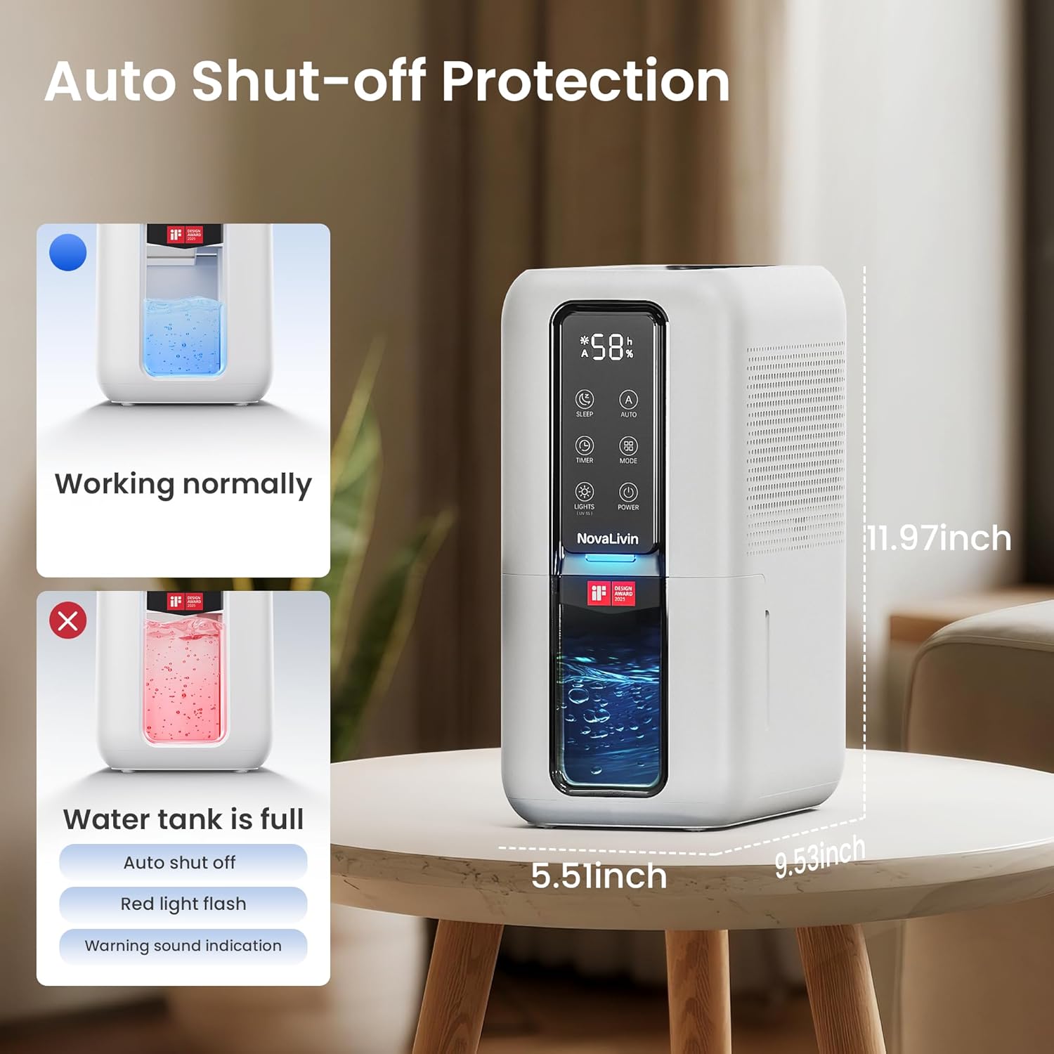 Dehumidifiers for Bathroom with Moisture Absorber Bag Reusable, 68 OZ Water Tank Portable Quiet Dehumidifier for Bedroom with Auto Shut Off, 7 Colors LED Light for Home, RV, Garage, apartment