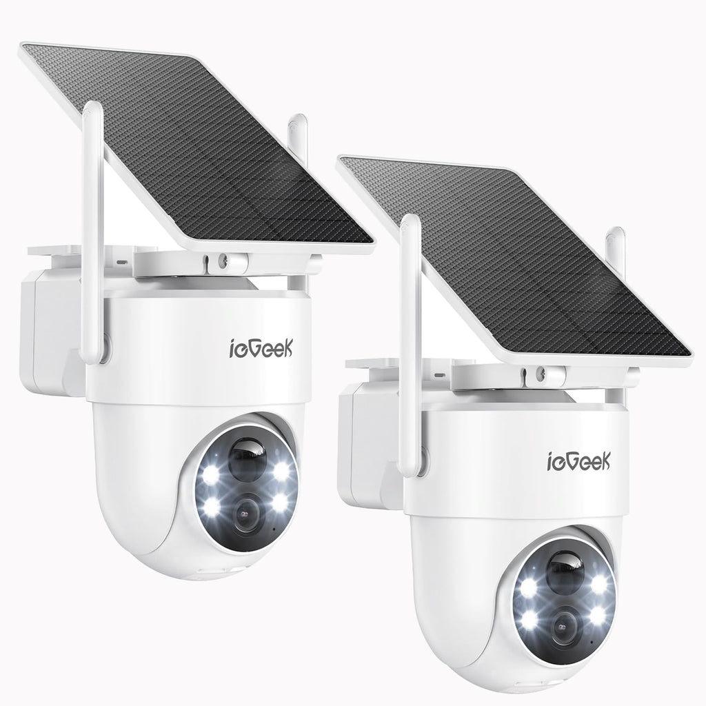 ieGeek 2 Pack S5 Solar Security Camera Wireless Outdoor – 2K 3MP WiFi Camera with Removable Solar Panel, 360° Pan Tilt, Color Night Vision, AI Detection, 2-Way Audio, IP65 for Home Security