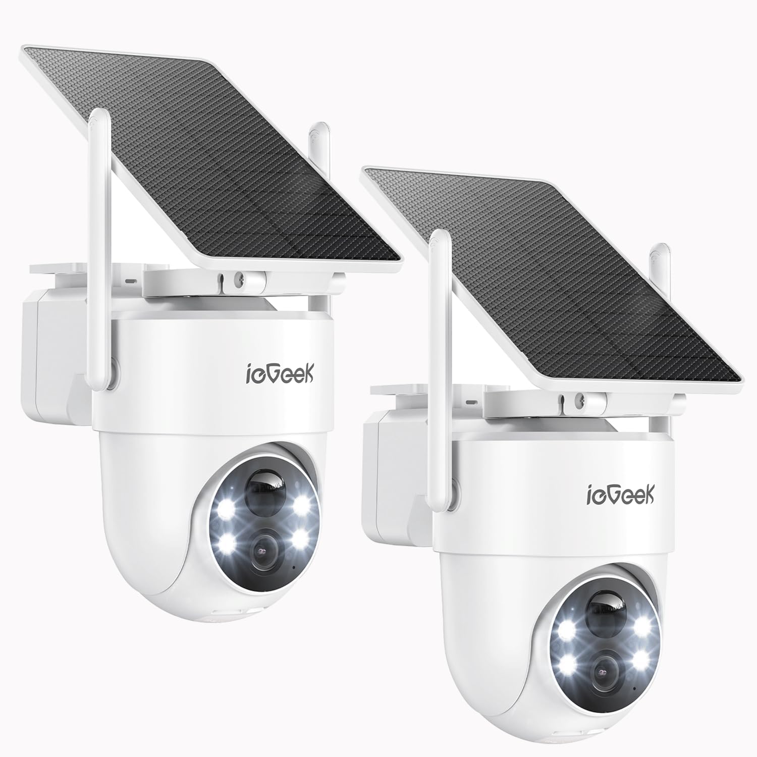 ieGeek 2 Pack S5 Solar Security Camera Wireless Outdoor – 2K 3MP WiFi Camera with Removable Solar Panel, 360° Pan Tilt, Color Night Vision, AI Detection, 2-Way Audio, IP65 for Home Security