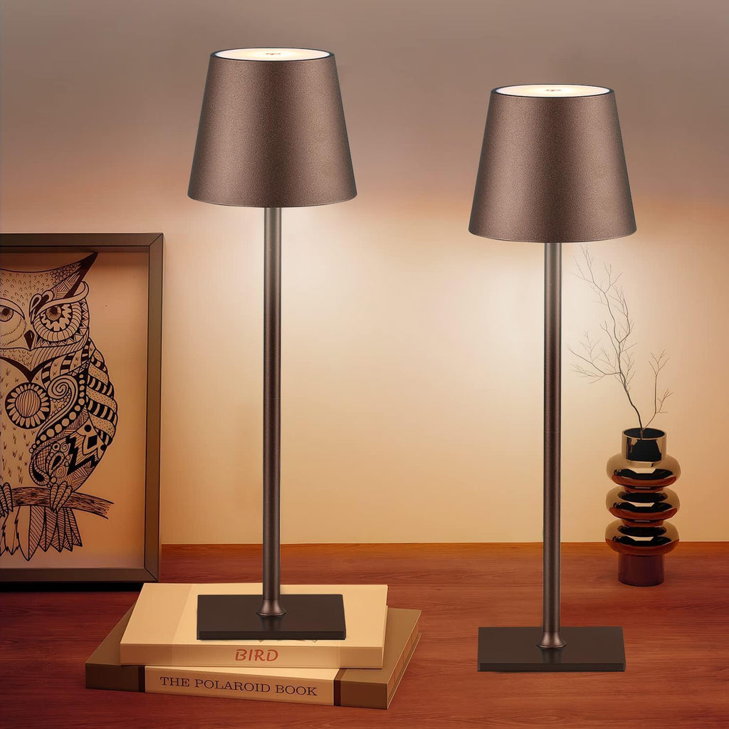 2 Pack Cordless Table Lamps, 3 Colors Stepless Dimming, 5000mAh Rechargeable Battery LED Desk Lamp for Bedroom/Couple Dinner/Desk/Cafe/Dining Room/Terrace