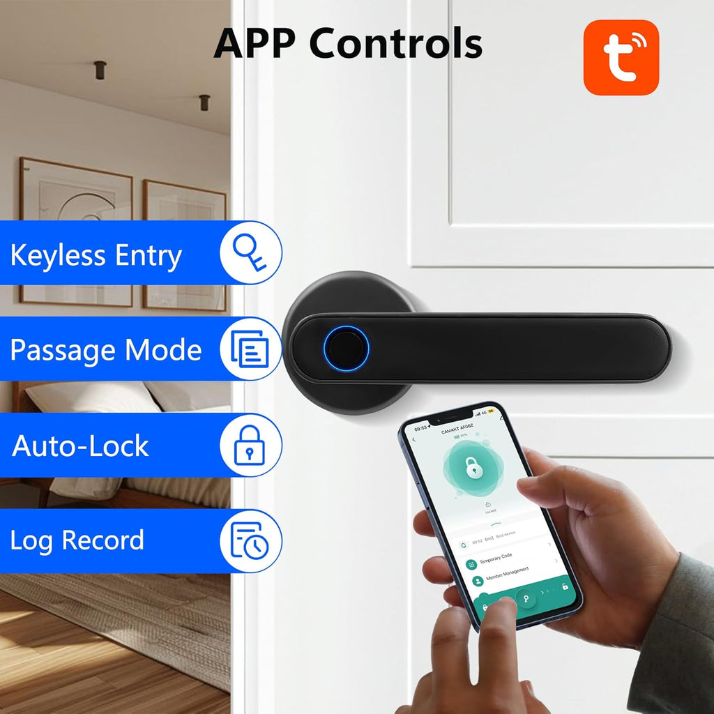 Fingerprint Smart Door Lock, Biometric Door Lock with App for Bedroom, Home, Apartment, Hotel (Grey)