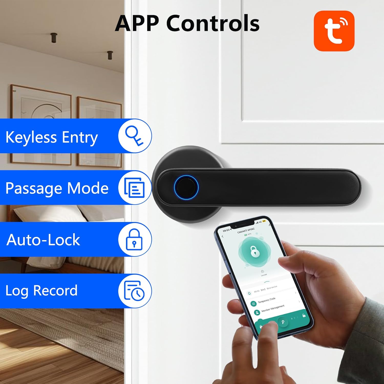 Fingerprint Smart Door Lock, Biometric Door Lock with App for Bedroom, Home, Apartment, Hotel (Grey)