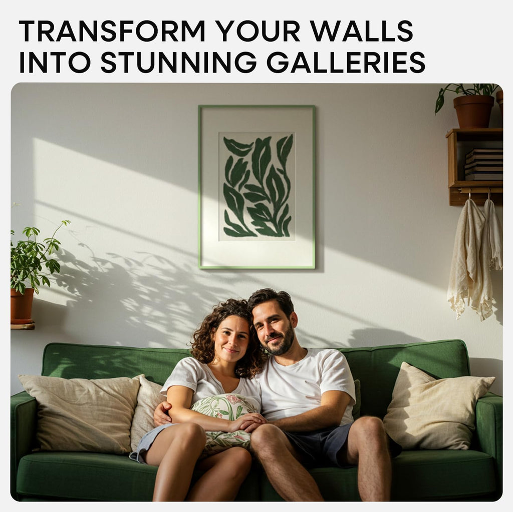 Homeforia A2 Poster Frame Sage Green, High End Metal A2 Picture Frame Sage Green with Mat A3 for Print, 16.5x23.4 Frame Matted to 11.7x16.5 Photo, 16.5 x 23.5 Frame, Tempered Glass, Wall Kit, Set of 1