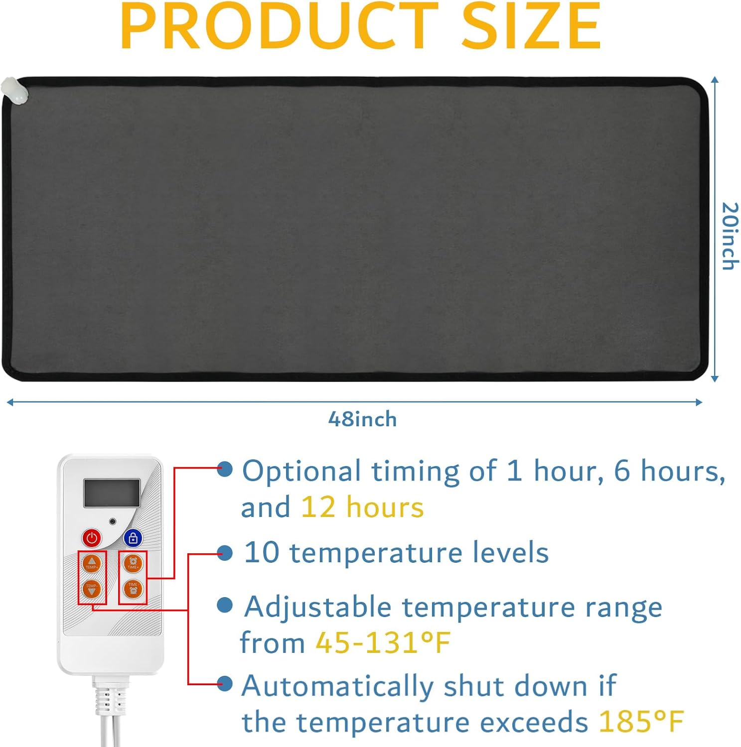 PVC 110V Heated Floor Mat Heater for Foot Warmer Under Desk 48 x 20 Inch Carbon Crystal Wood Stripe Electric Heating Carpet Pad Energy Saving Indoor Heated Rug for Home Office House Black