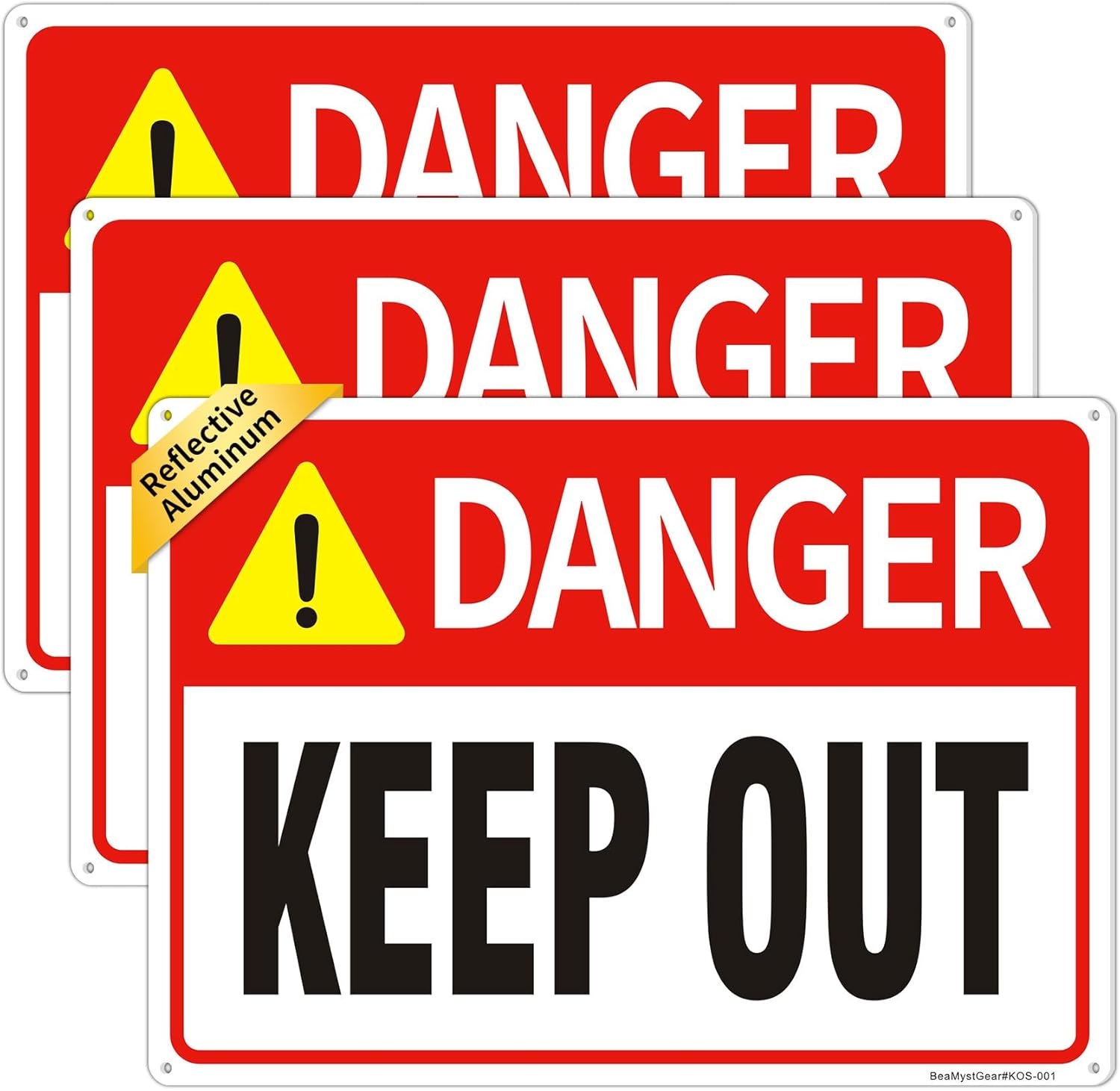 Danger Keep Out Sign – 3 Pack 14x10 Inch Aluminum Metal Safety Signs, Rust Free, UV Protected, Easy to Mount for Construction, Hazard, and Restricted Areas (3)