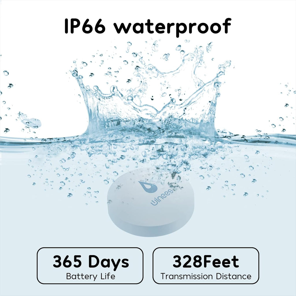 Winees WiFi Water Leak Detector, 1 Pack Water Sensors with 100dB Adjustable Alarm, Leak Alert Email&SMS Notification, 100M Transmission for Basement, Bathroom, Laundry, IFTTT, S1 Lite, 2.4G WiFi Only