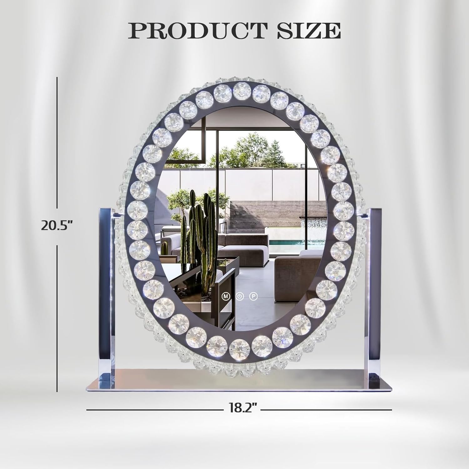 Hollywood Oval Crystal Vanity Mirror with Lights 3 Color Dimmable Large Oval Crystal Lighted Makeup Mirror for Tabletop Desk Vanity Mirror with Lights 360°Rotation Smart Crystal Oval LED Makeup Mirror