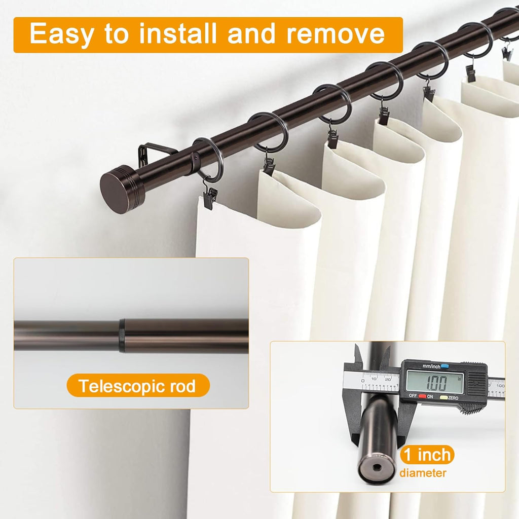 Adjustable Curtain Rods-18 to 88 Inches,1 Inch Modern Metal Drapery Rods, Adjustable Heavy Duty Curtain Pole with Simple End Caps