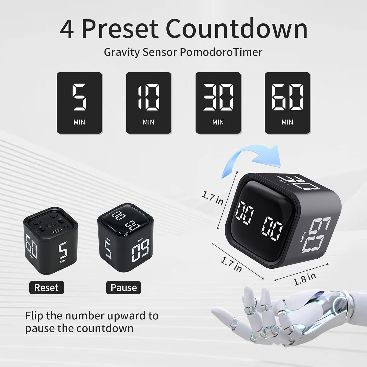 Productivity Timer Flip Gravity Sensor Cube Timer Countdown & Countup,Mute & Vibrate & Sound，5/10/30/60min & Custom Timing, Perfect for ADHD,Work,Learning,Kitchen Cooking (2 Black)