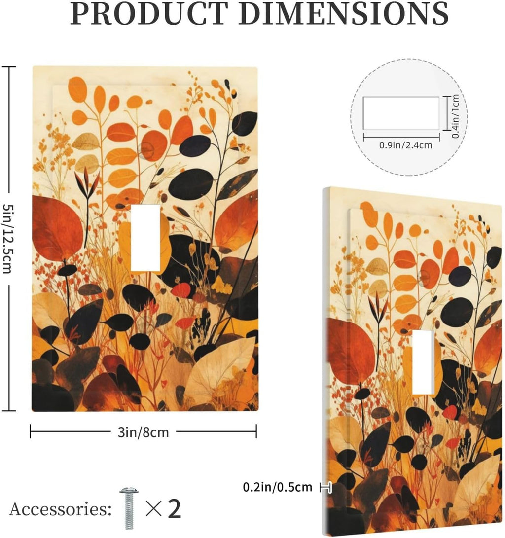 Decorative Light Switch Cover Boho Warm Colorful Plant Leaves 1 Gang Single Toggle Decorator Outlet Wall Plate Device Electrical Faceplate Switchplates for Bedroom living Room Decor