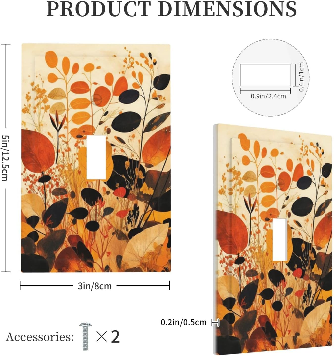 Decorative Light Switch Cover Boho Warm Colorful Plant Leaves 1 Gang Single Toggle Decorator Outlet Wall Plate Device Electrical Faceplate Switchplates for Bedroom living Room Decor