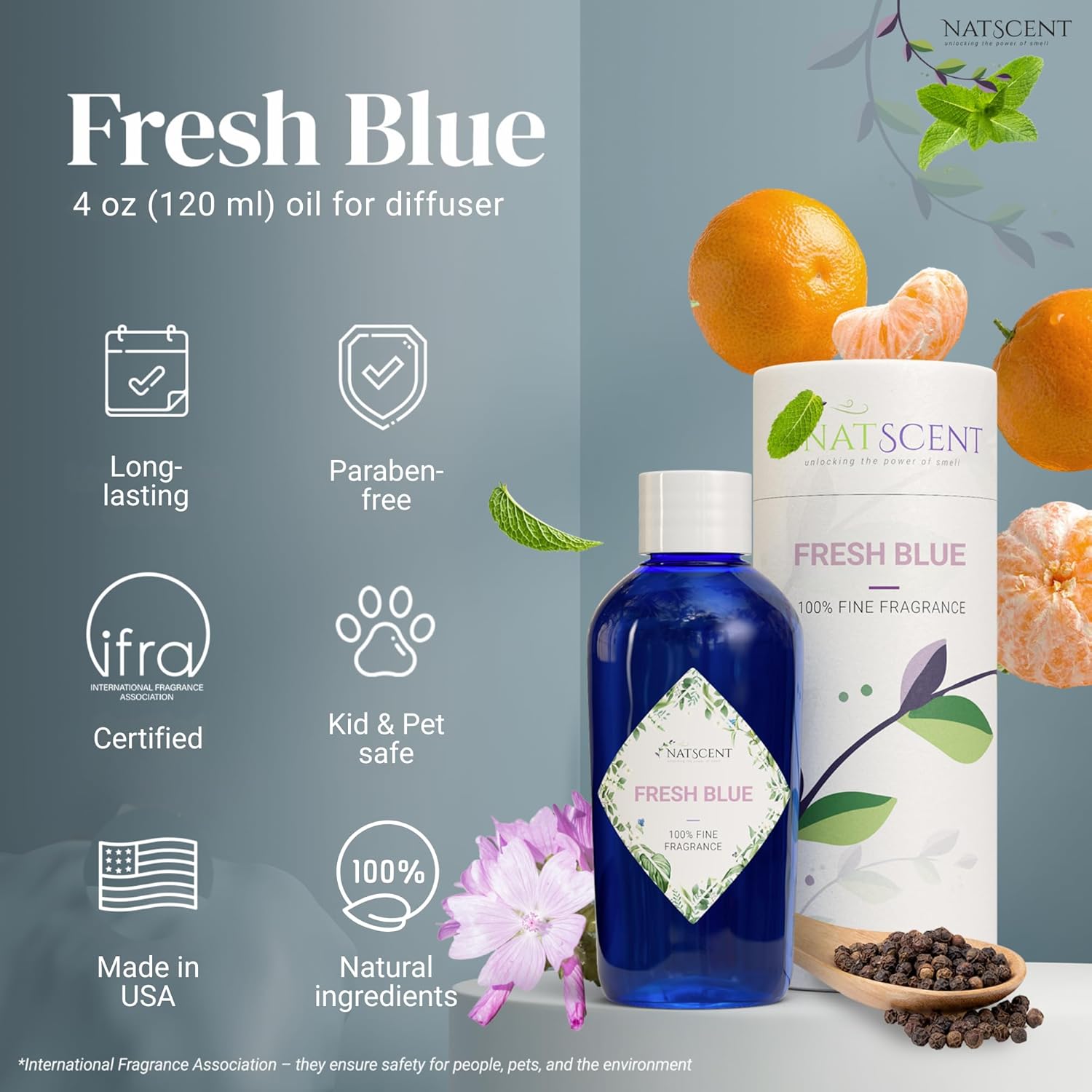 Fresh Blue Essential Oils for Diffusers for Home, Nature-derived Fresh Linen Essential Oil, Long-Lasting & Family-Friendly Diffuser Oils Scents, IFRA Certified, Cold Air & Ultrasonic - 4 oz