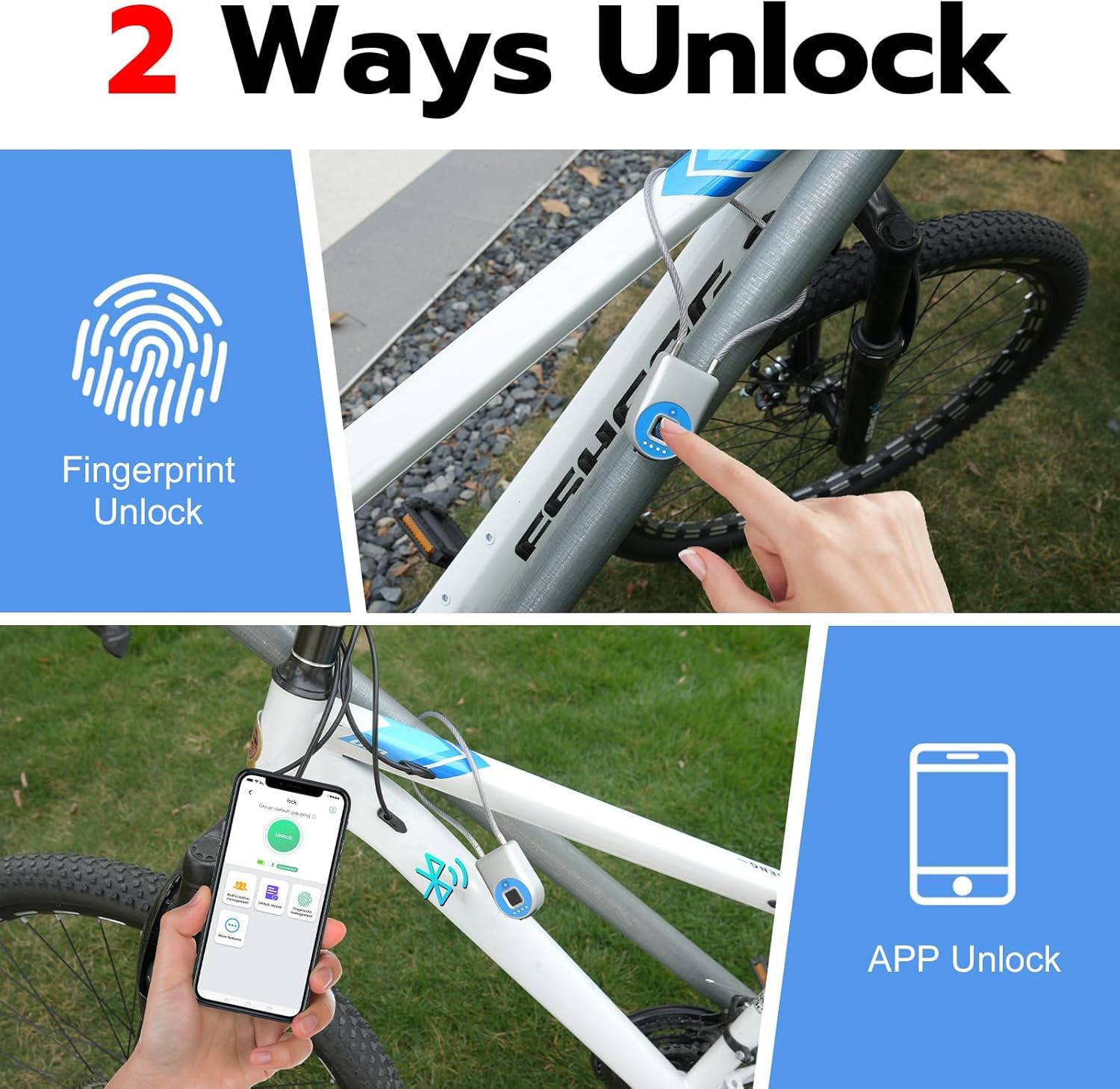 Cord Padlock Waterproof Fingerprint Cable Lock eLinksmart Bluetooth App Bike Lock Outdoor Travel Lock - 38cm Steel Cable Lock for Kids Adults Fridge French Door Small Folding Bicycle Helmet