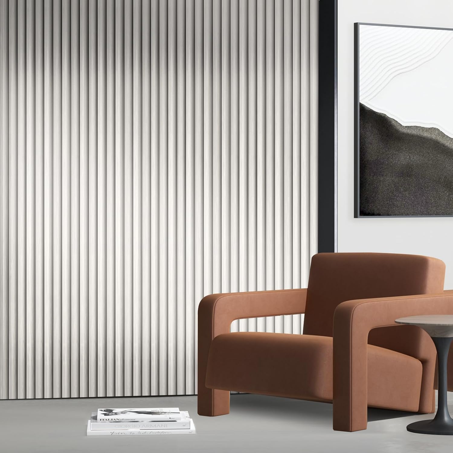 OUZUGIE WPC Acoustic Slat Wall Paneling, 8-Pack 96 x 6 Inches 3D Wall Panels for Interior Wall Decor,Living Room,TV Background,Study Room,Office Spaces,Bedroom,Low Grille (Metallic Silver)