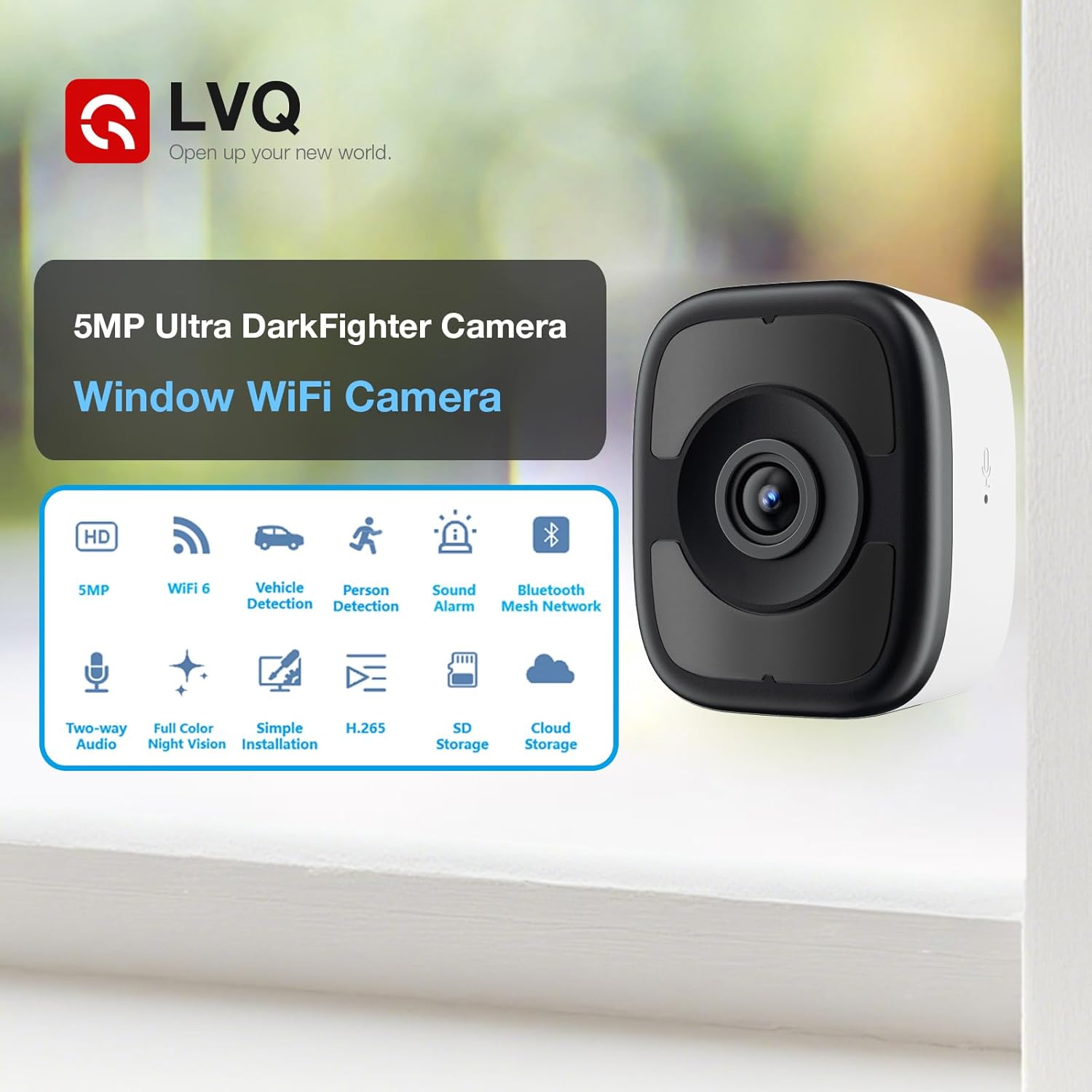 5MP 3K Window Camera, 2.4G & 5G WiFi Indoor Cameras for Home Security with Color Night Vision, Window Security Cam with Smart Human/Motion Detection, 2-Way Audio, 24/7 Recording, Easy & Quick Install