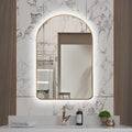 Niccy Arched LED Lighted Bathroom Mirror, 36x24 Inch Backlit Vanity Bathroom Mirror with Lights Brushed Gold Framed Wall Mounted Mirrors with 3 Color Shatterproof Arch Smart Fog Free Mirror
