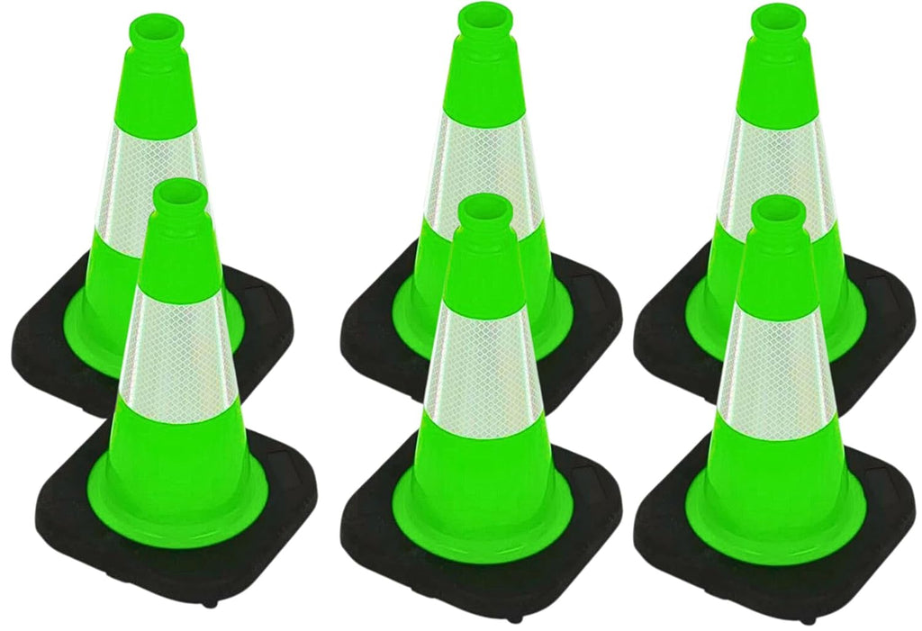 BESEA 6Pack 12" inch Traffic Cones Green Safety Cones PVC Construction Cones with 6 inch Reflective Collar for Home Driveway Road Parking Use(6Cones)