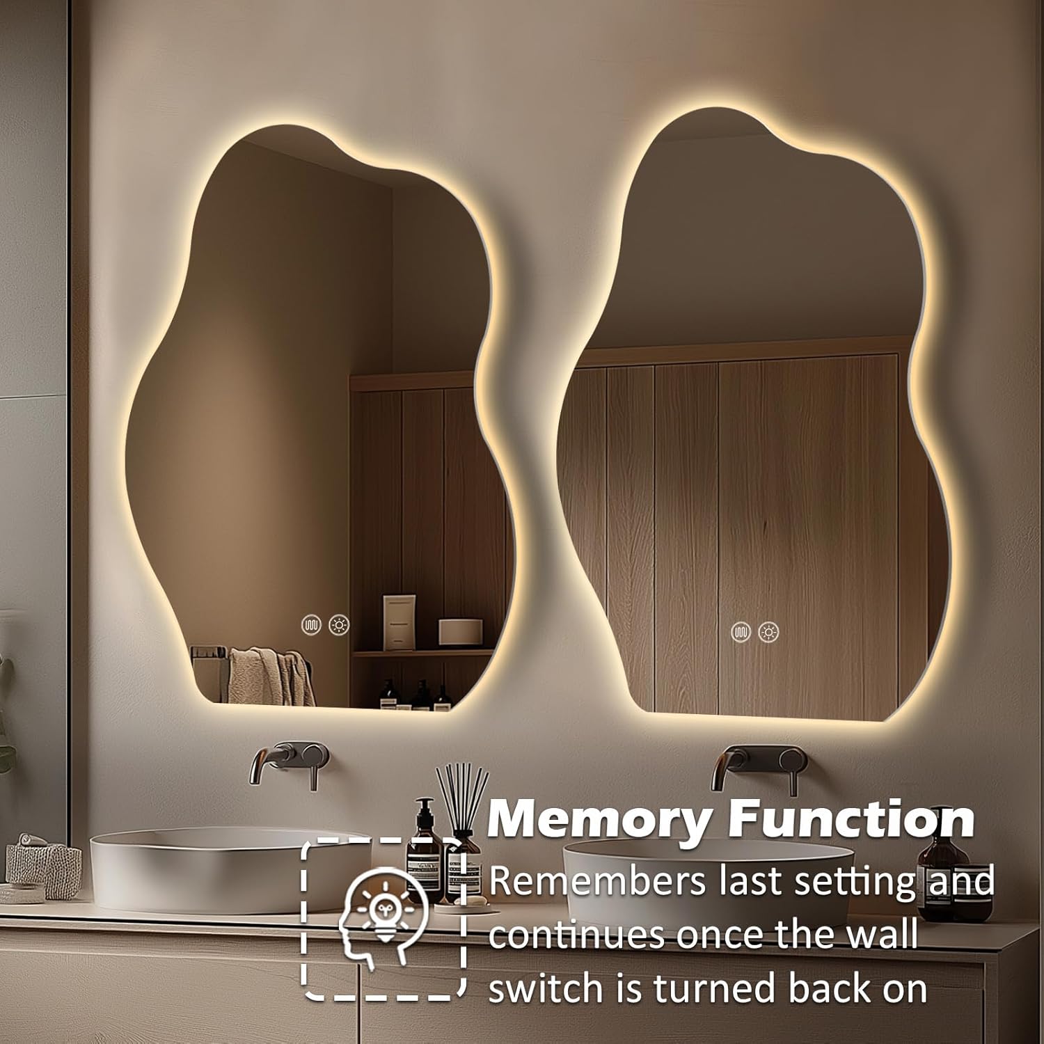 LED Bathroom Mirror with Lights 24x32, Stepless Dimmable Irregular LED Mirror with 3 Colors, Anti-Fog, Memory, Al-Alloy Lampshade, Frameless Makeup Mirror for Bathroom (Vertical Only)