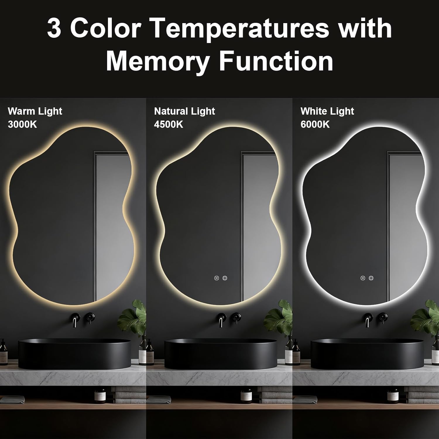 Asymmetrical Lighted Mirror for Bathroom,Modern LED Vanity Mirror with Backlit,Fog-Free,Tri-Color Dimmable Lighting with Memory Function,Hardwire Ready [Horizontal/Vertical] 40" H x 30" W