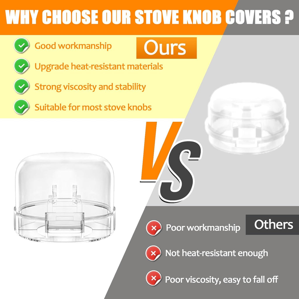Stove Knob Covers for Child Safety (5 Pack), Stove Knob Safety Covers, Childproof Oven Lock Knob Covers with Adhesive, Prevent Kids-Pets from Gas Stove Knob Locks, Heat-Resistant Upgraded-Clear