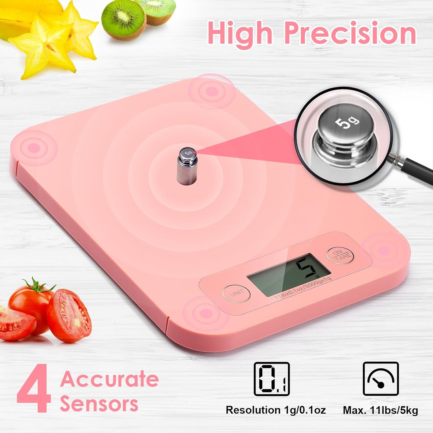 Smart Food Scale for Weight Loss, Digital Food Scale Grams and Ounces with Nutritional Calculator, Food Weight Scale for Diet, Keto, Macro, Calories Counting, Meal Prep 0.1oz/11lb (Pink)