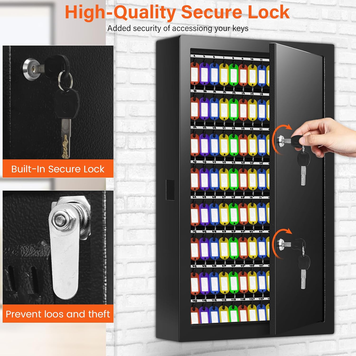 200 Keys Dual Lock Key Cabinet, Anti-Theft Key Lock Box with Key Tags, Adjustable Key Organizer Wall Safe for Car Office House Garage Rental Business