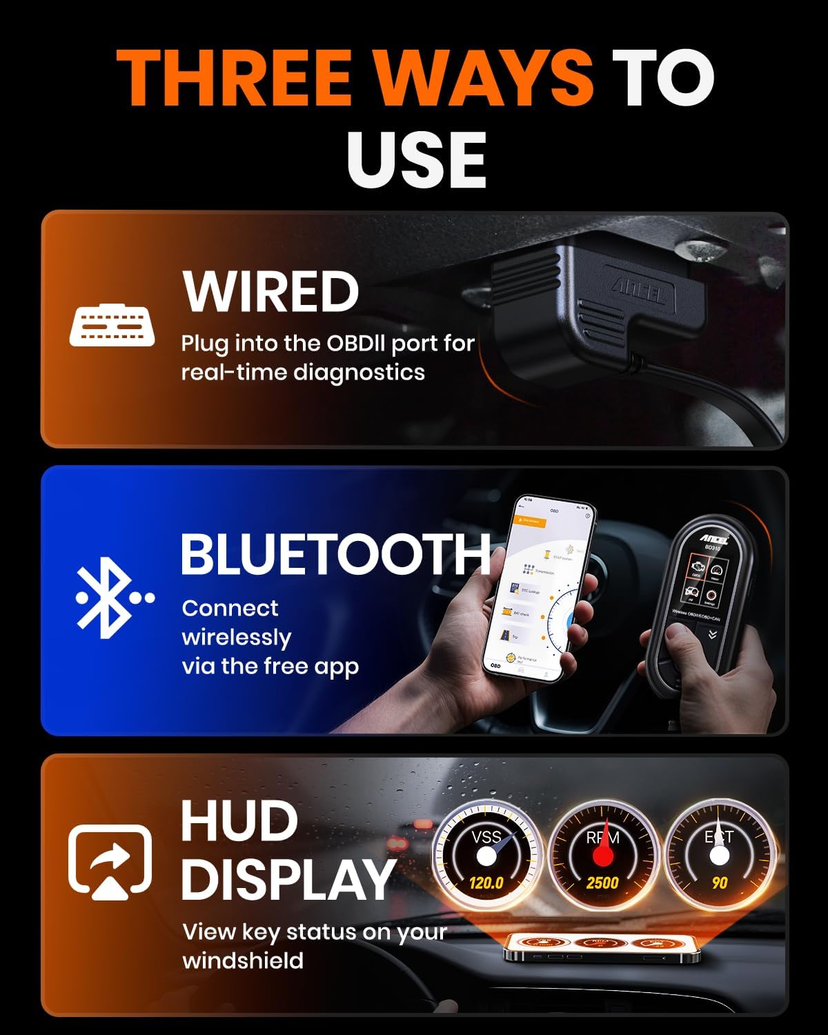 ANCEL BD310 OBD2 Scanner & Engine Code Reader - Advanced Battery Test, Trip Analysis, Performance Test, Bluetooth Diagnostic Tool for Android & iPhone - Works for All 1996+ Vehicles