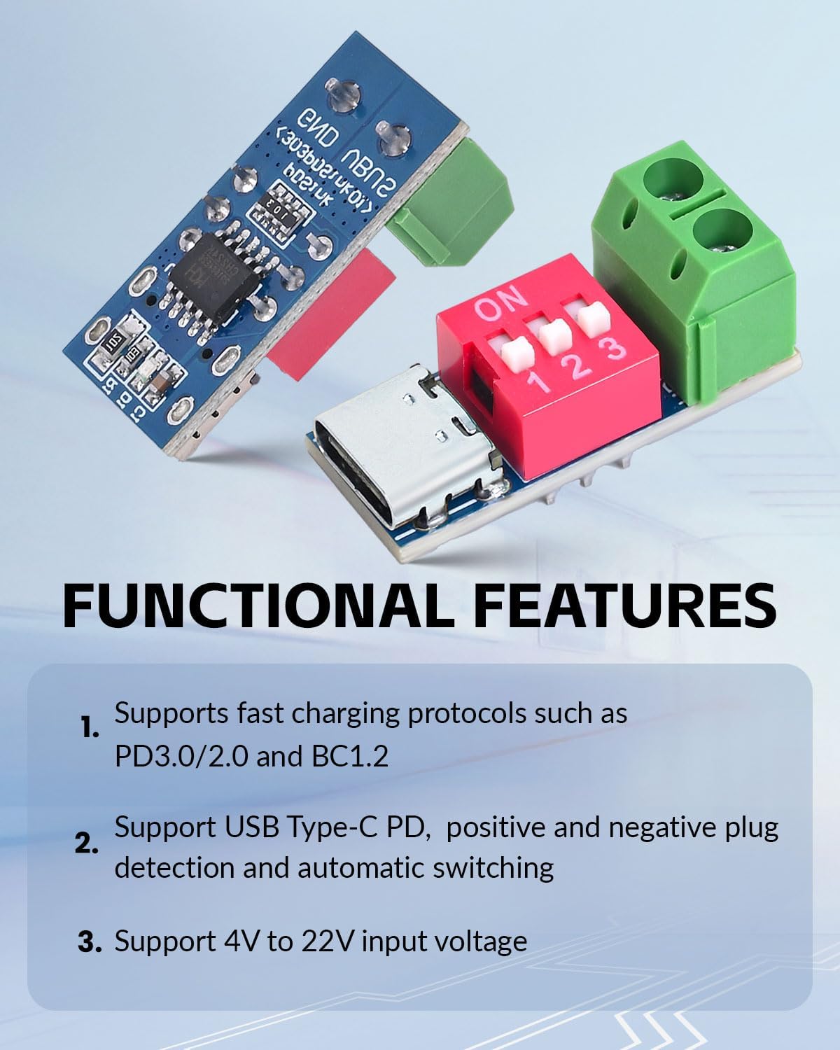 6PCS USB-C PD/QC Fast Charge Trigger Module & Decoy Board - Dual-Port Voltage selector (5V/9V/12V/20V Output) Charger Power Delivery Boost Module