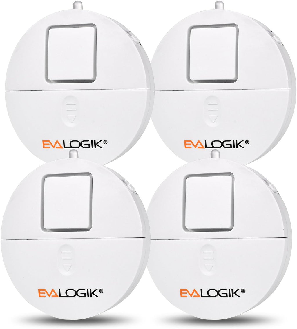 EVA LOGIK Modern Ultra-Thin Window Alarm with Loud 120dB Sound and Vibration Sensors Compatible with Virtually Any Window, Glass Break Alarm Perfect for Home, Office, Dorm Room- 4 Pack
