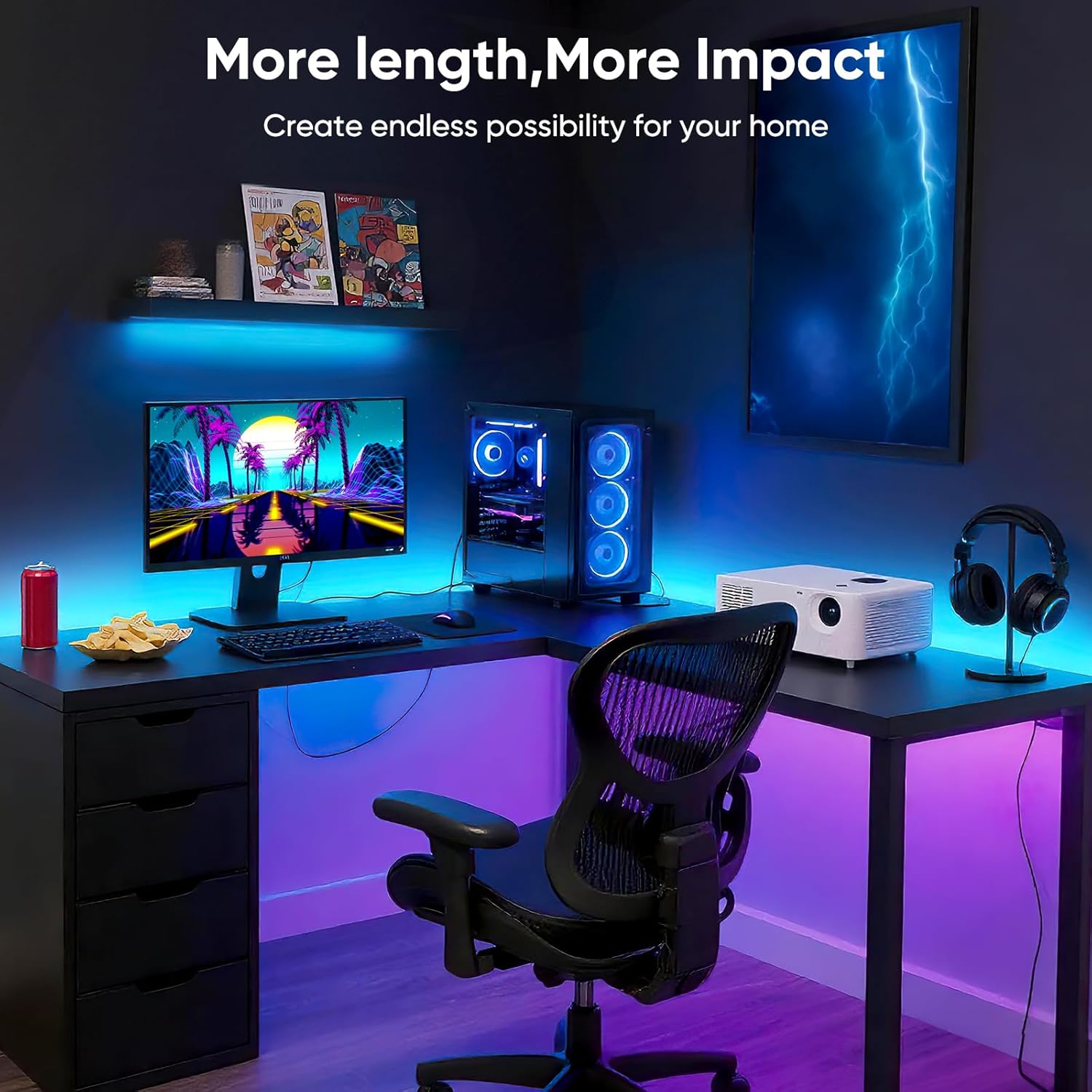 Led Lights for Bedroom, IC+RGB 130FT (2 Rolls of 65ft) Strip Lights, 24Key Remote with App Control, Music Sync Color Changing for Room Decor Party