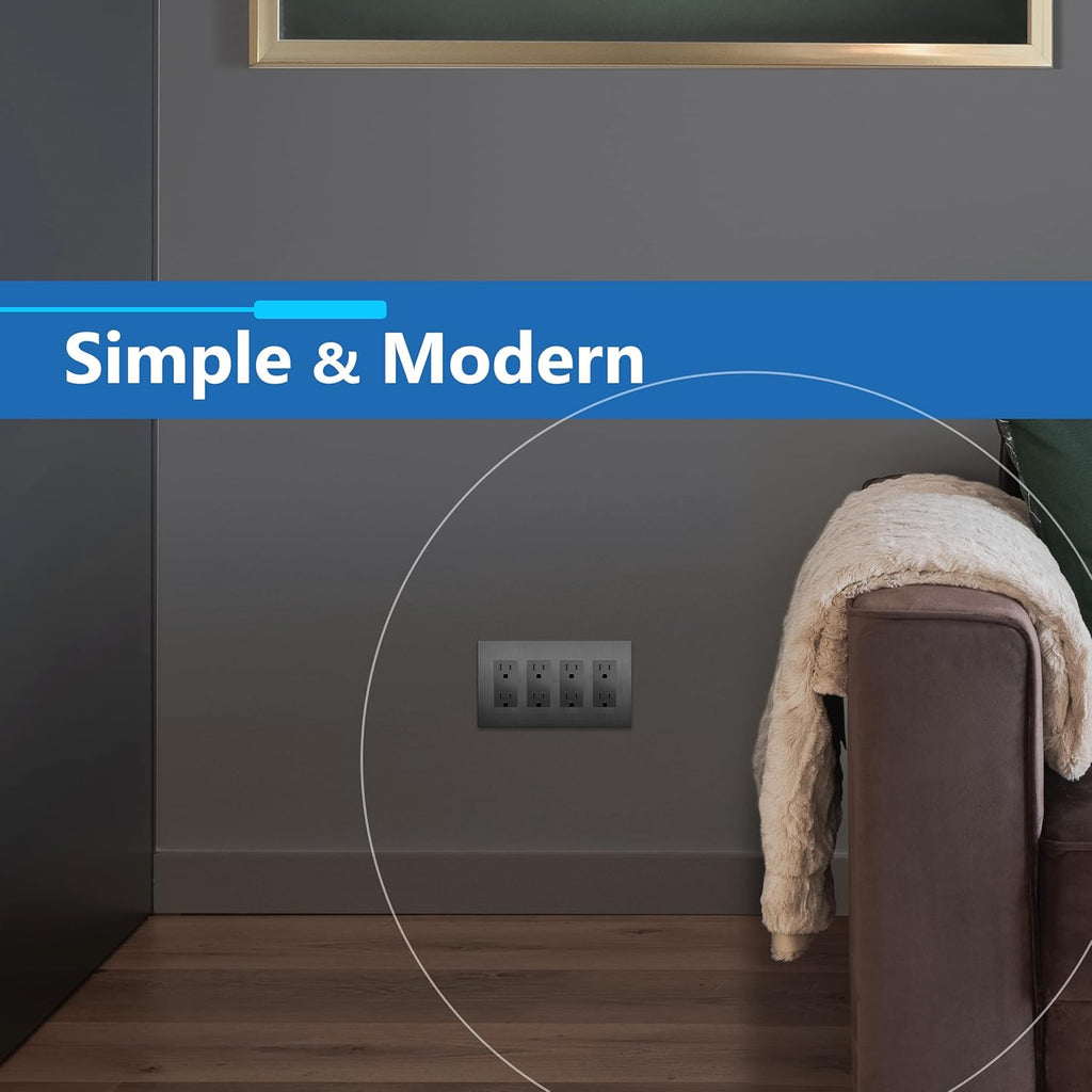LIDER Brushed Finish Decorator Switch Cover, Screwless Wall Plate, Mid-Size 4-Gang 4.88" x 8.58", Unbreakable Polycarbonate Thermoplastic, UL Listed, LSWP-34M-BSG, Brushed Space Gray