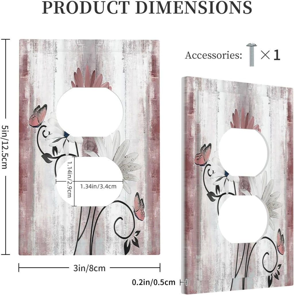 Outlet Covers Pink White Daisy Butterfly Wood Grain 1 Gang Duplex Wall Plate Decorative Switch Plates Electrical Receptacle Faceplate Light Switch Cover for Farmhouse Bathroom Decor