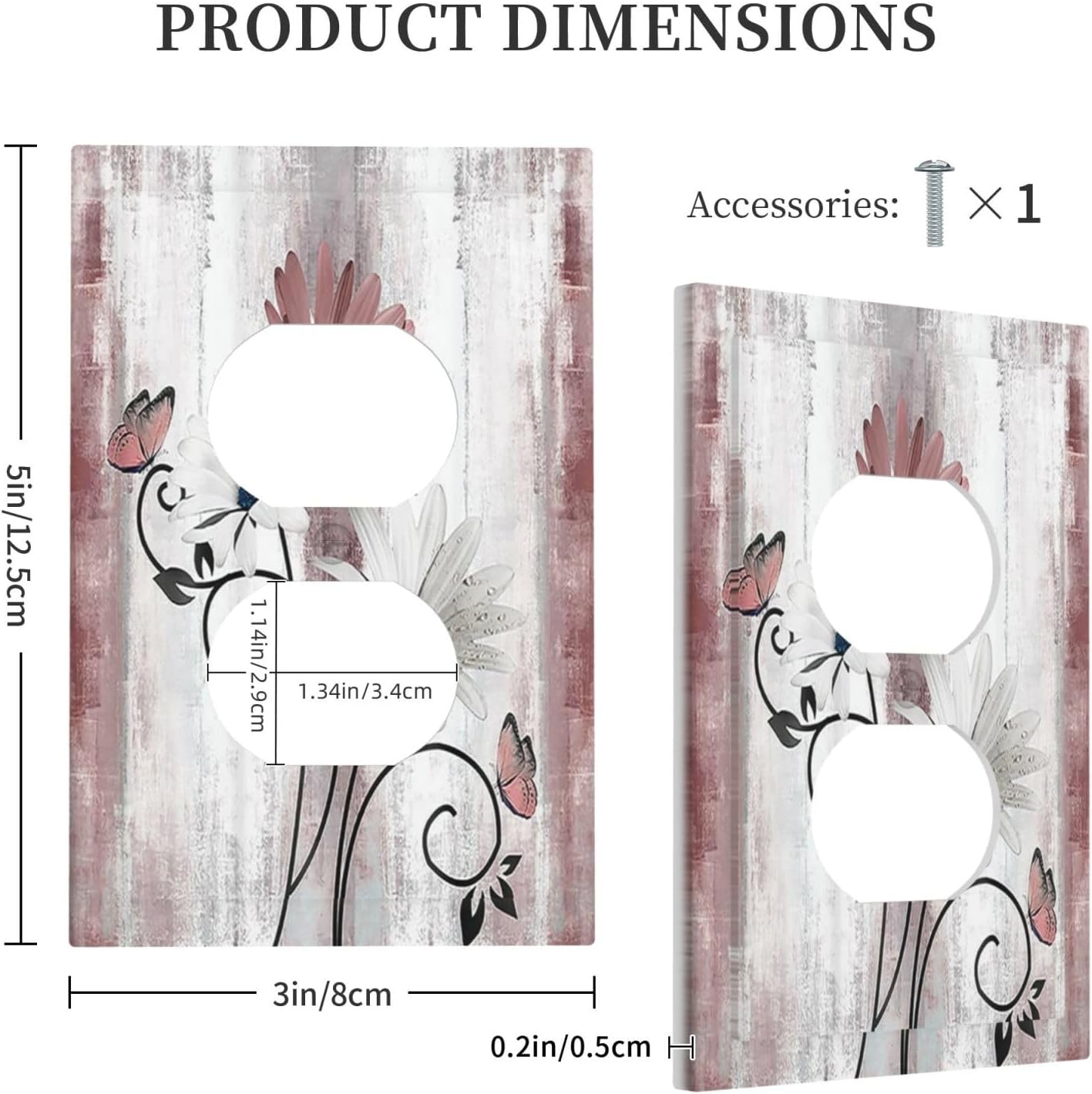 Outlet Covers Pink White Daisy Butterfly Wood Grain 1 Gang Duplex Wall Plate Decorative Switch Plates Electrical Receptacle Faceplate Light Switch Cover for Farmhouse Bathroom Decor