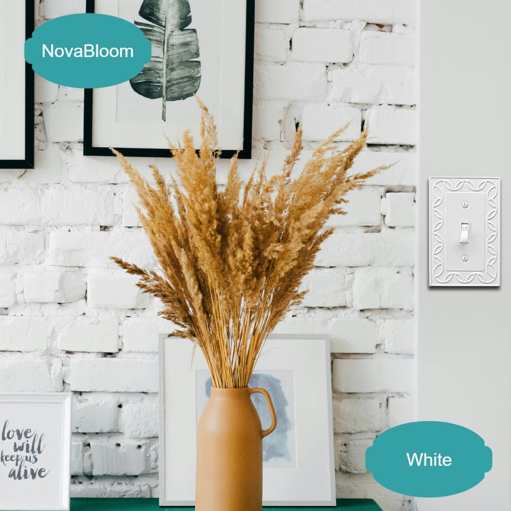 Single Toggle Light Switch Cover NovaBloom Metal Wall Plate, 4-Pack White 1 Gang, Light Switch Cover Decorative Wallplate, Durable