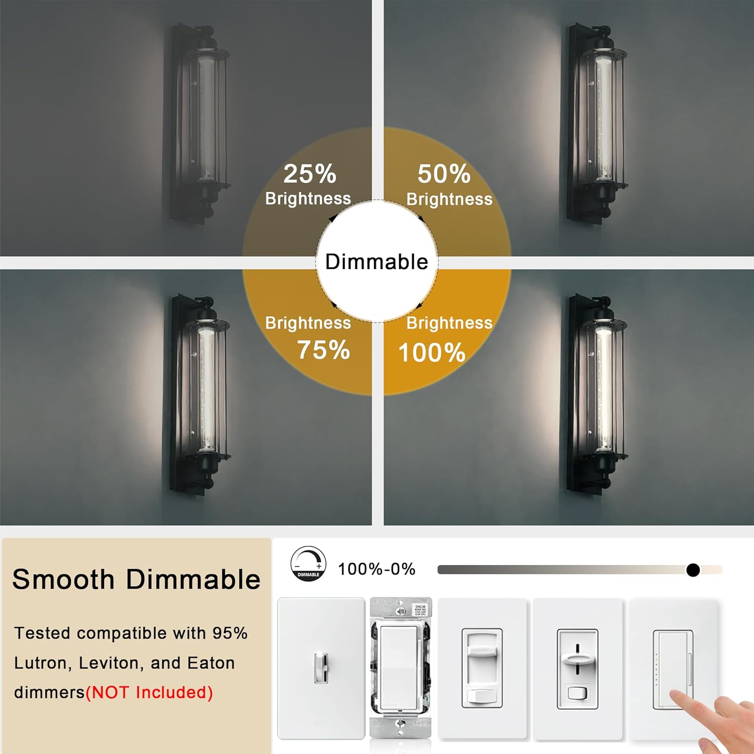 11.8IN 1000LM 5000K Daylight White Light Bulbs E26 Base, T10 T9 Edison Bulbs Dimmable 8W, AC 120V 100 Watt Equal Filament Bulb, Vintage Clear Glass Long Tubular LED Bulb, UL Listed - 4Pack