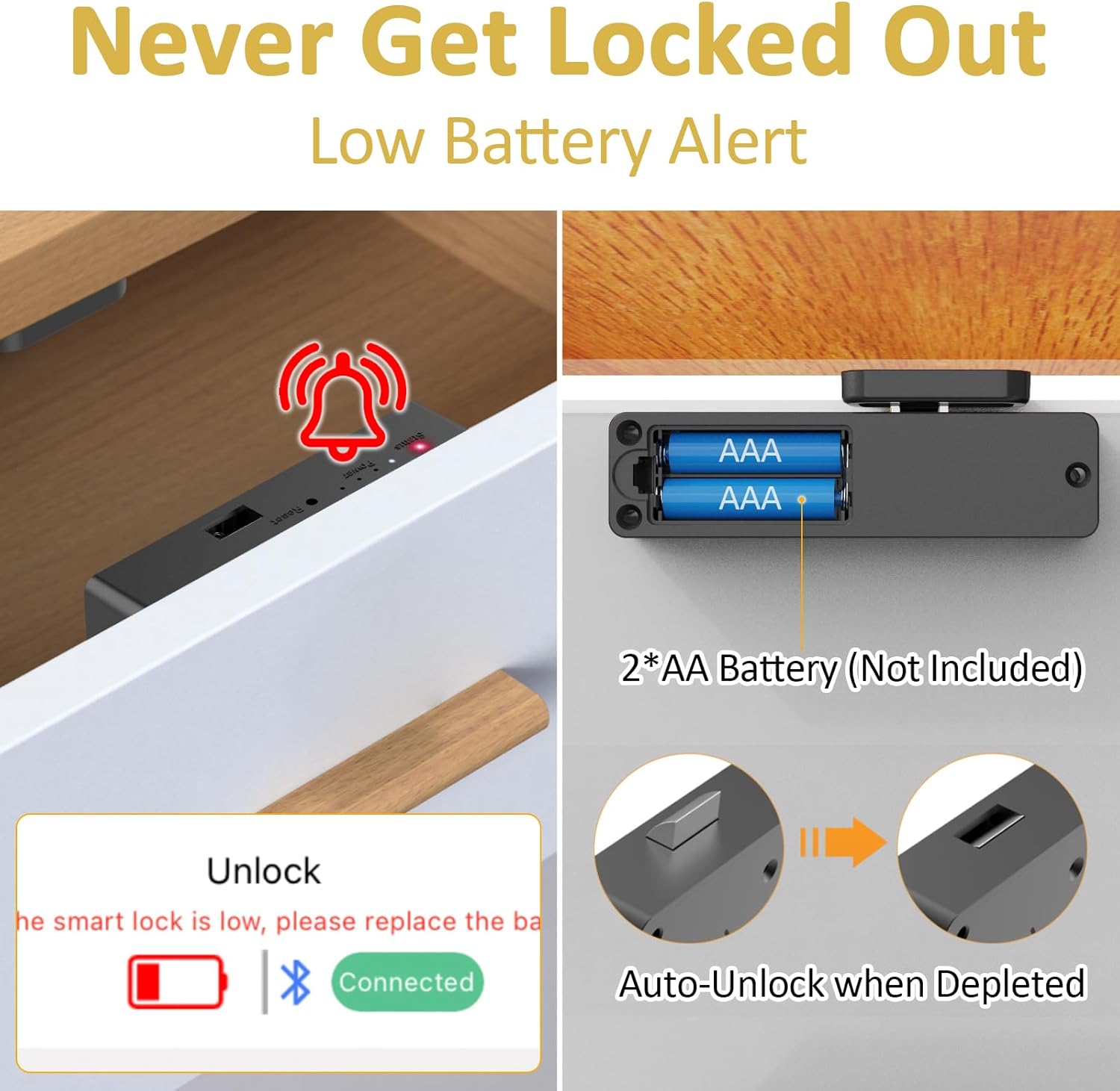 Bestkid Cabinet Lock NFC RFID Card Slim Hidden Drawer Lock for Child Safety Liquor File Kitchen Pantry Furniture Double-Layer Drawer No Drilling Required Black